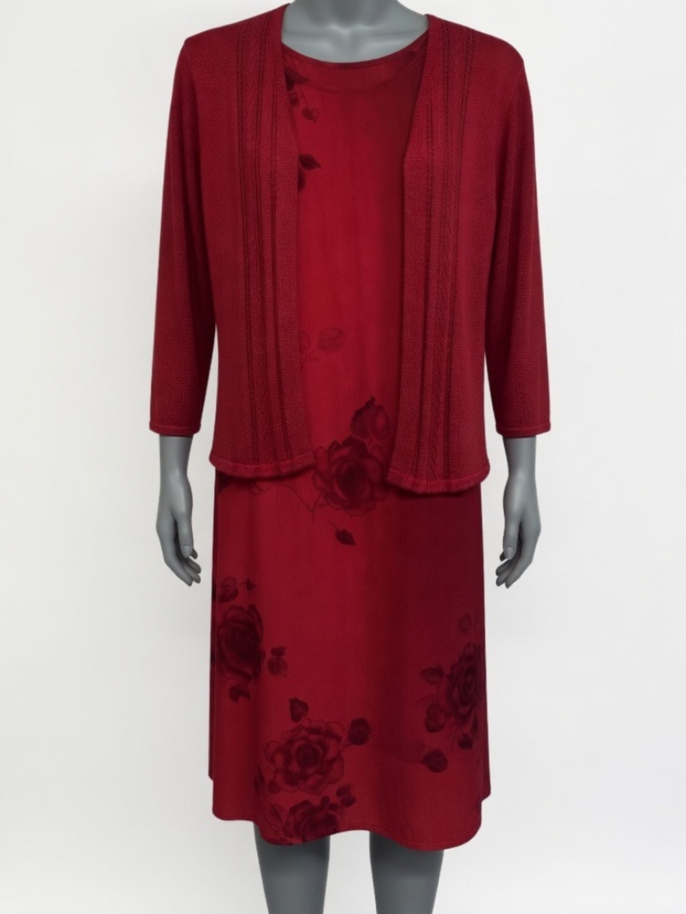 Vintage and Career-wear Liz Claiborne Petite Dress Set Red Floral Midi PM